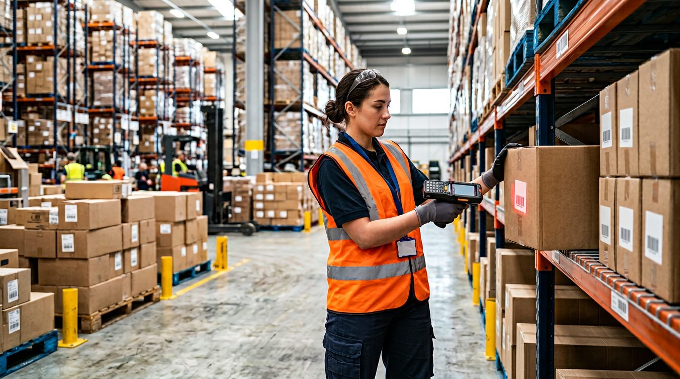 Працівник складу сканує товар ТЗД під час перевірки замовлення